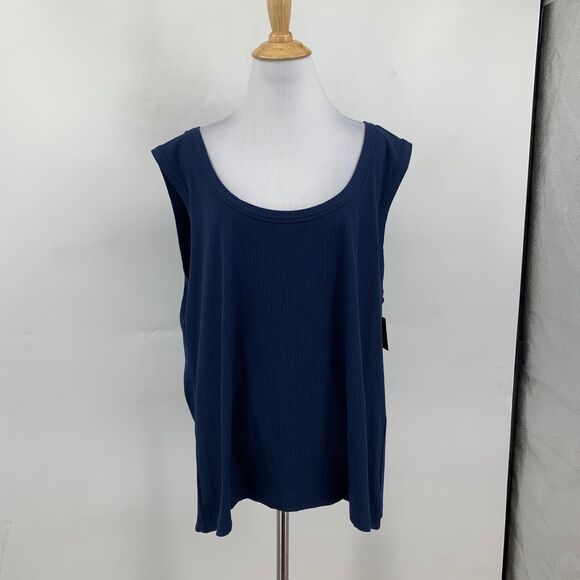 Spanx Tank Top Womens 3X Plus Navy Scoop Neck Ribbed Knit Stretch Sleeveless - Picture 2 of 14